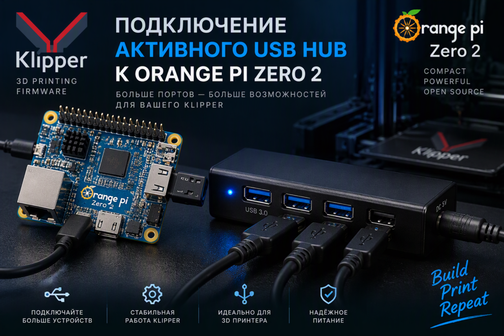 Klipper подключение активного USB Hub к Orange Pi Zero 2